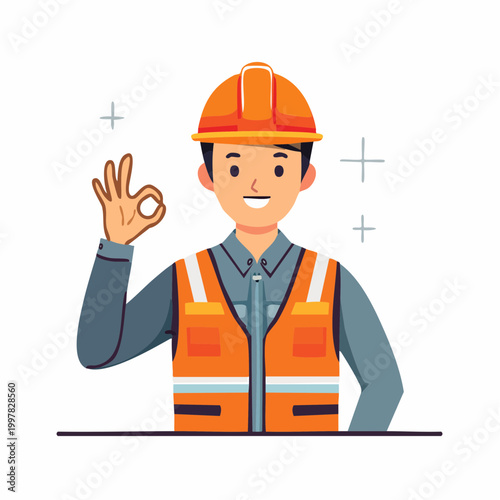 OKサインを出す現場監督の男性のイラスト