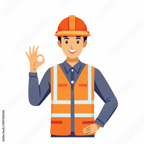 OKサインを出す現場監督の男性のイラスト
