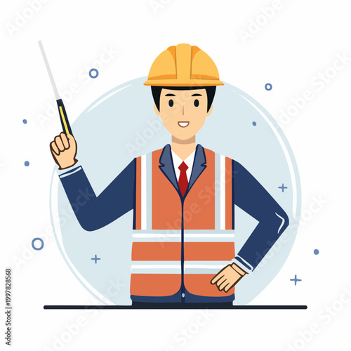 指差しで指示を出す現場監督の男性のイラスト