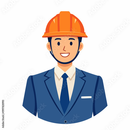 スーツにヘルメットを着用して現場を視察する管理職の男性のイラスト