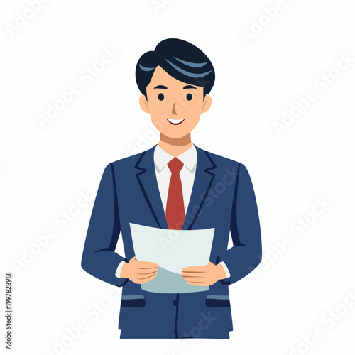 書類や資料を確認する管理職の男性のイラスト