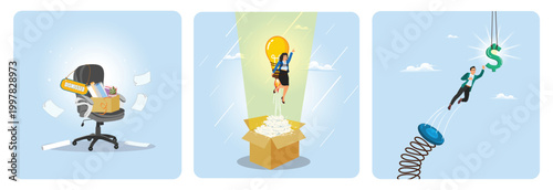 Dismissed Office Chair concept. Imagination to success. Pay raise.