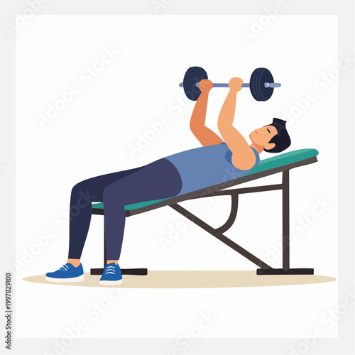 ベンチプレスで筋トレをする男性のイラスト