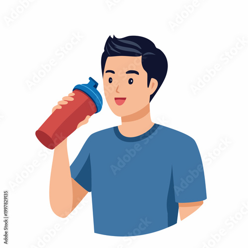 プロテインシェイクを飲む男性のイラスト