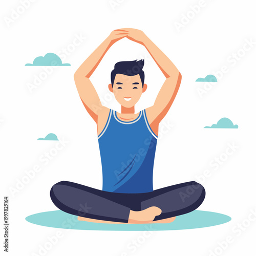 上半身のストレッチをする男性のイラスト