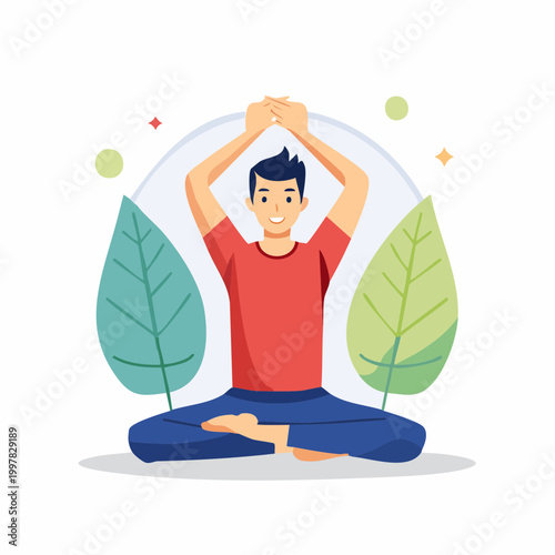 上半身のストレッチをする男性のイラスト