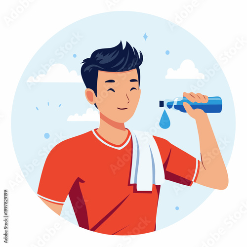 ワークアウト後に汗をかく男性のイラスト