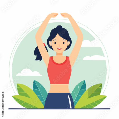 上半身のストレッチをする女性のイラスト