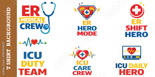 Professional medical emergency room and intensive care unit logo collection for clothing.