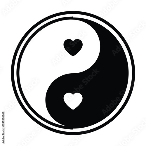 Yin Yang symbol with hearts love harmony balance