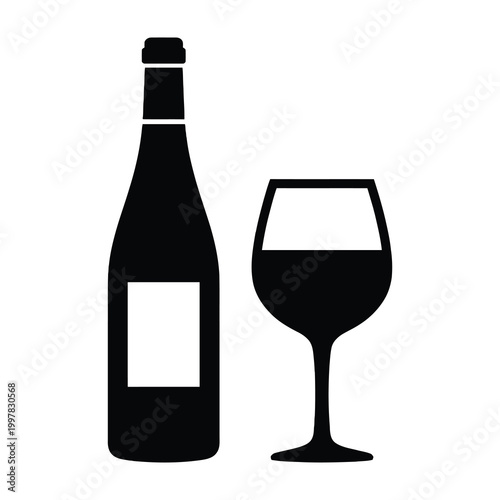 Wine bottle and glass on white background