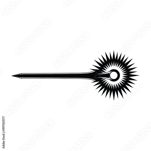 Black spiky sunburst decorative object on white background