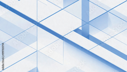 Minimalist 3D Geometric Grid Design | Light Blue Abstract Cube Pattern Background | Modern Geometric Line Structure Visualization
