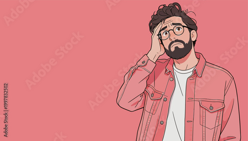 Anxious Man with Beard and Glasses Gesturing