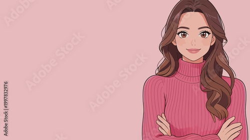 Stylish Woman in Pink Turtleneck Sweater
