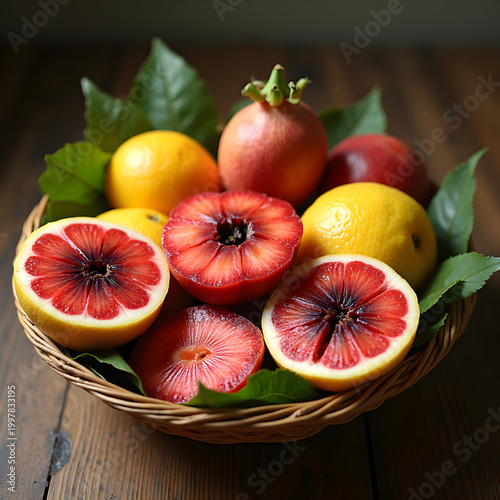 Fresh fruit basket with fruit fresh from the outside and rotten on the inside