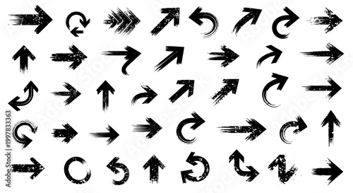 Elegant arrows set for business plan, presentation and education. Sign, Symbol, Hand drawn arrow paint brush design. grunge texture paint brush design.
