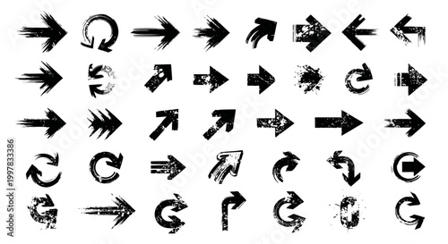 Elegant arrows set for business plan, presentation and education. Sign, Symbol, Hand drawn arrow paint brush design. grunge texture paint brush design.
