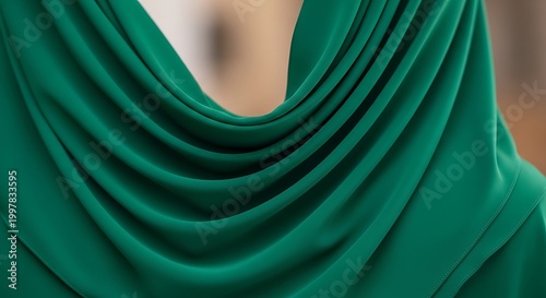 A soft green silk curtain backdrop features smooth satin waves and a light fabric texture for an elegant cloth wallpaper design