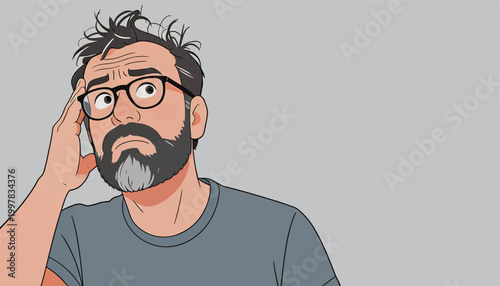 Confused Man with Beard and Glasses Illustration