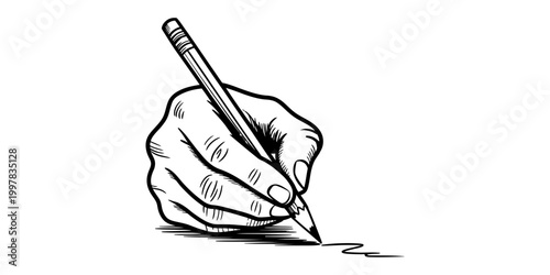 Hand drawing with a pencil creating a sketch on paper Vector, illustration