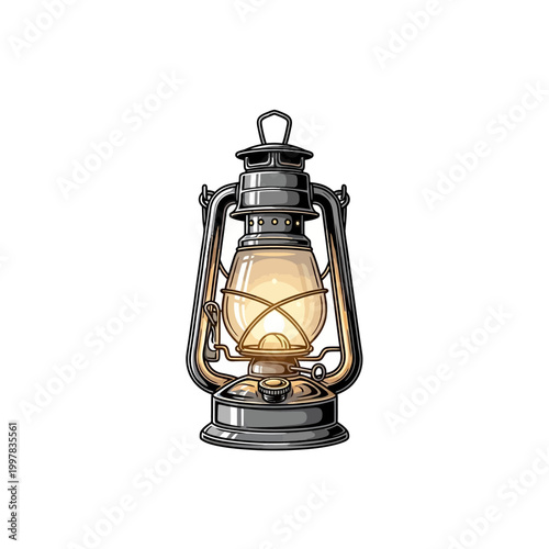 Vintage kerosene lantern with warm glowing light