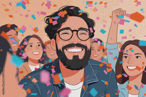 Group of People Celebrating with Confetti