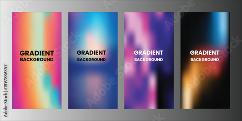 Four blurred gradient backgrounds with text overlay abstract colorful
