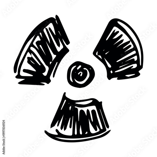 Hand drawn radiation sign Nuclear radiation hazard symbol Radioactive danger warning sign clipart in doodle style Nuclear safety Radioactive waste Single element for print, web, design, decor