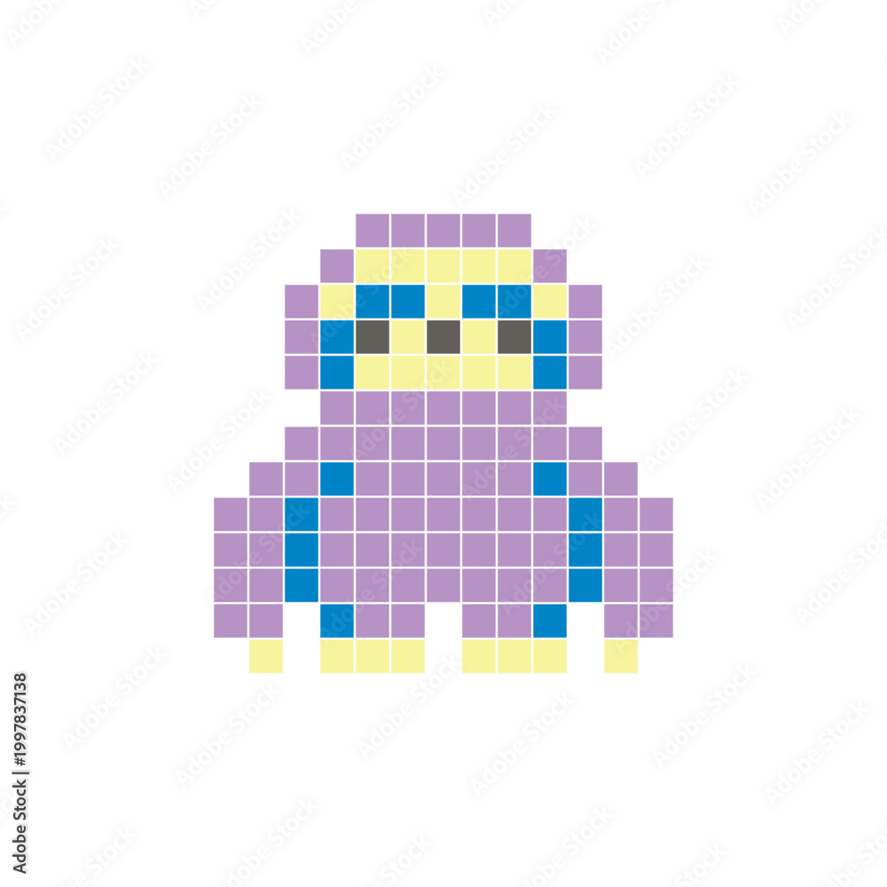 Fototapeta premium A flat pixel design made of geometric square color blocks on a clean icon layout. Pixel art sloth