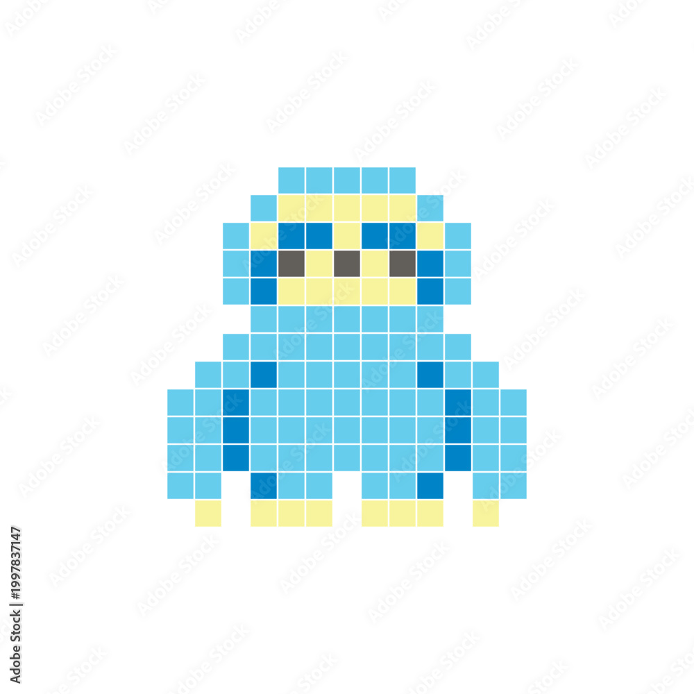Fototapeta premium A flat pixel design made of geometric square color blocks on a clean icon layout. Pixel art sloth