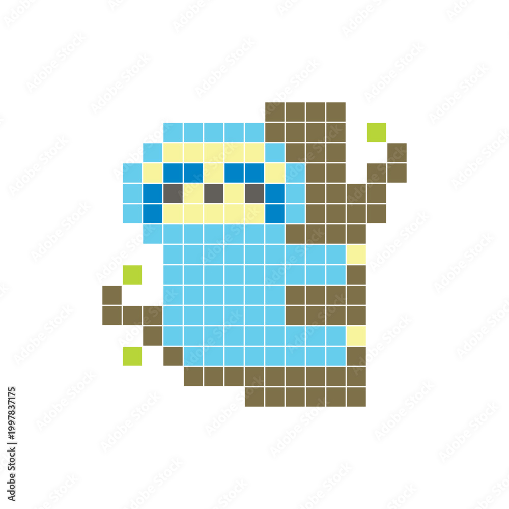 Fototapeta premium A flat pixel design made of geometric square color blocks on a clean icon layout. Pixel art sloth