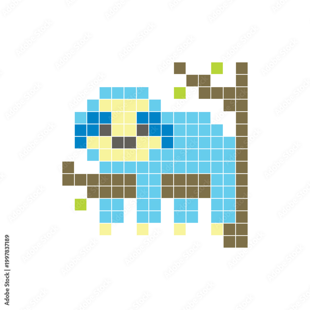 Fototapeta premium A flat pixel design made of geometric square color blocks on a clean icon layout. Pixel art sloth