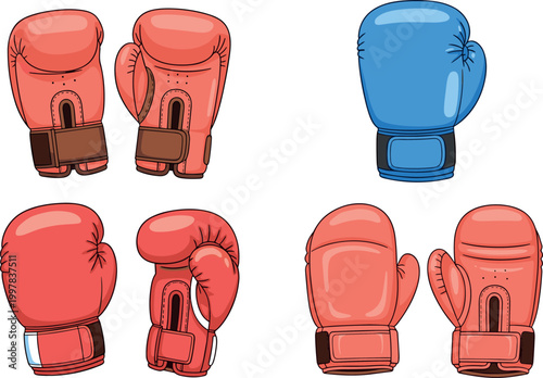 Boxing gloves set with red and blue colors for combat sport training sparring equipment detailed vector illustration collection
