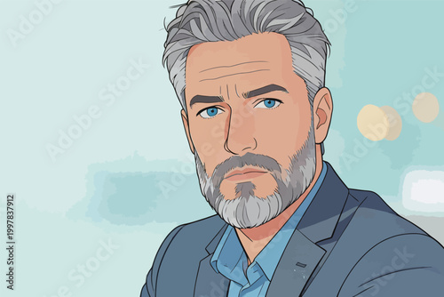 Stylish Mature Man with Gray Hair and Beard
