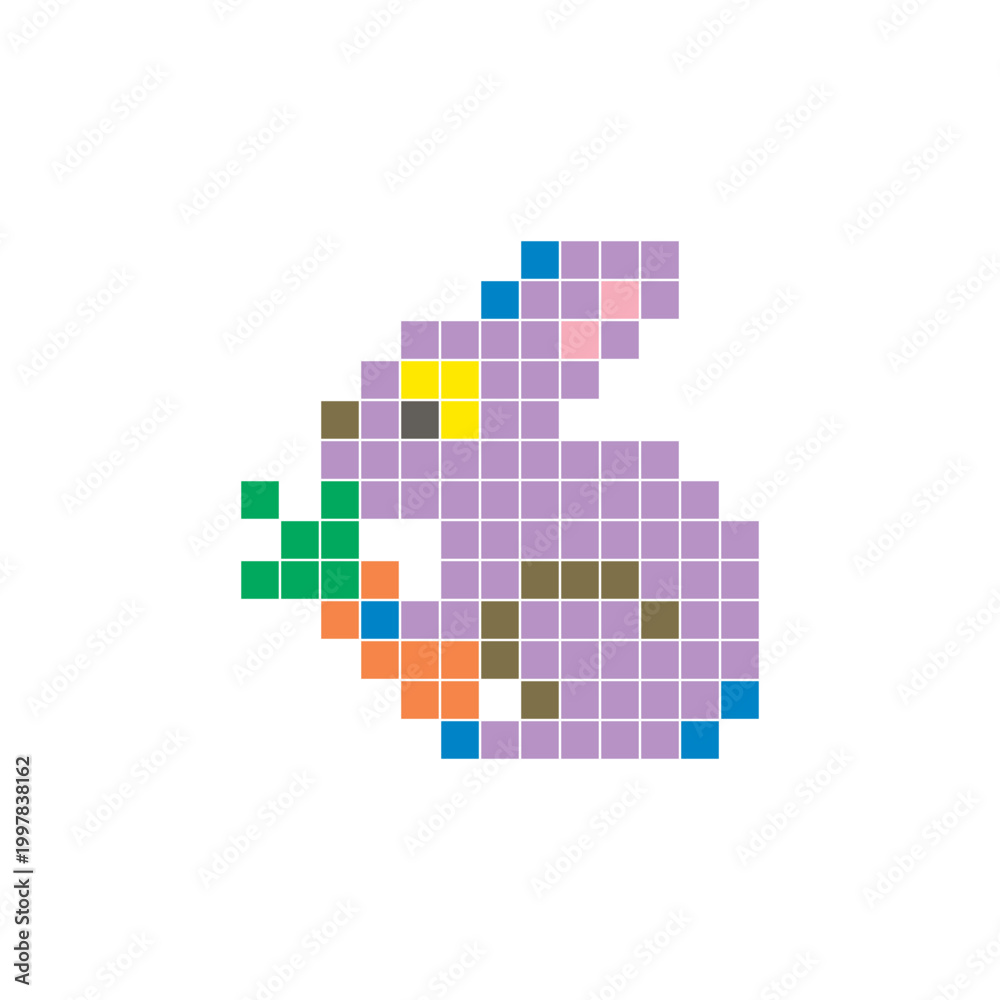 Obraz premium A flat pixel design made of geometric square color blocks on a clean icon layout. Pixel art rabbit