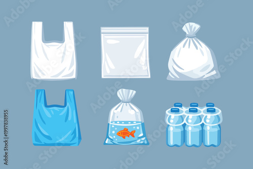plastic bag and bottle cartoon illustration