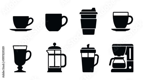 Brewed coffee and tea variety showcase kitchen counter graphic art minimalist design top view beverage concept