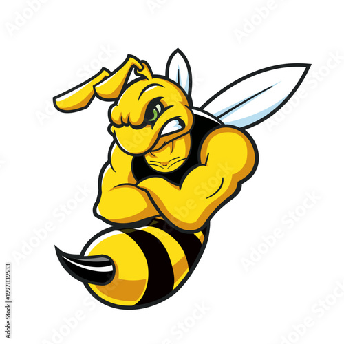 Angry Hornet Mascot Logo Design With Muscular Arms
