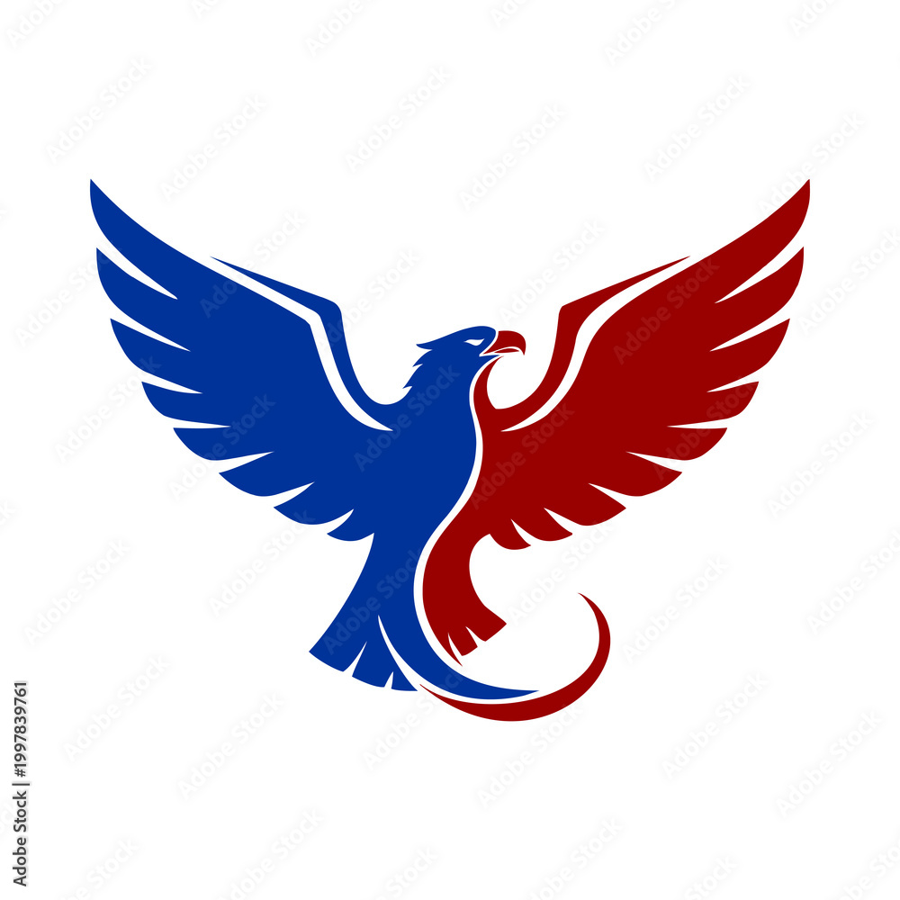 Fototapeta premium A symbolic illustration of a bird with split colored wings spread wide