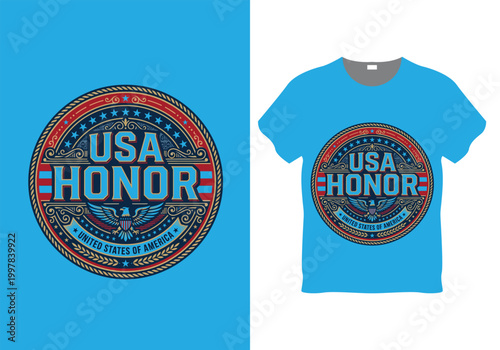 USA Forever Circle Tee – ribbon + stripe ornaments