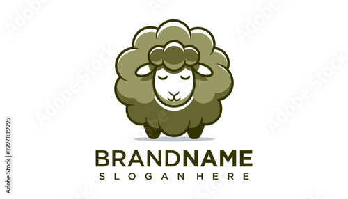 A cartoon sheep illustration with fluffy wool stands on a logo