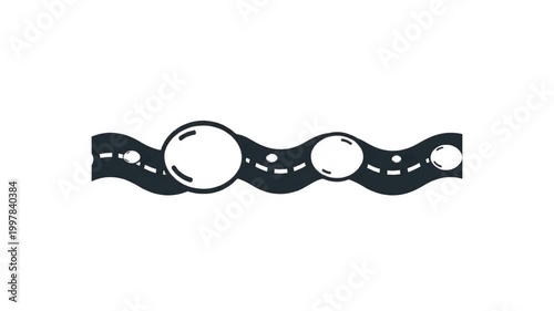Abstract wavy road with circular elements and dotted lines, symbolizing journey or progress.