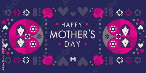 Happy mother s day greeting card with floral and heart design