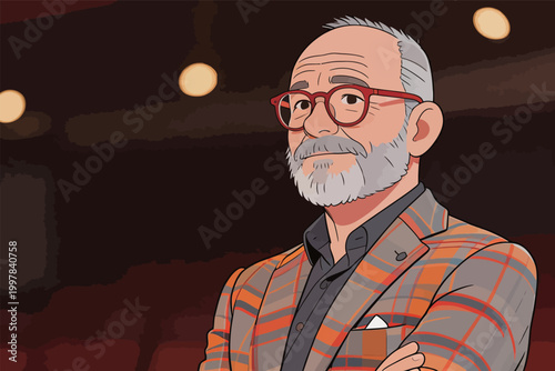 Portrait of Elderly Man in Plaid Blazer