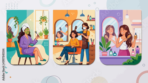 Serene Self-Care and Glamour Moments Captured in Vibrant Illustrations of Personal Beauty Rituals