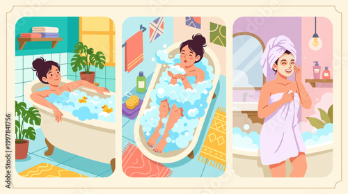 Vibrant illustration capturing the joy and relaxation of diverse women enjoying restorative