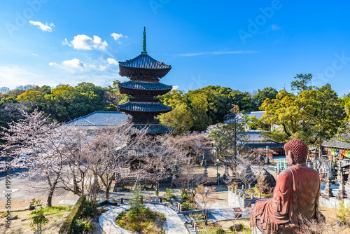 NAGOYA, JAPAN - MAR 23, 2026: Kosho-ji Buddist temple Five-storied Pagoda, Nagoya City, Aichi Prefecture, Important Cultural Property.
