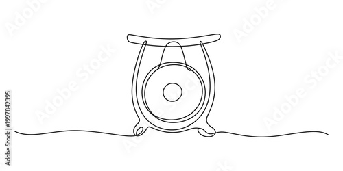 Continuous single line drawing of a traditional gong musical instrument Vector, illustration