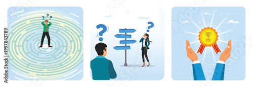 Business trouble concept. Way to solve problem. Positive satisfaction evaluation.